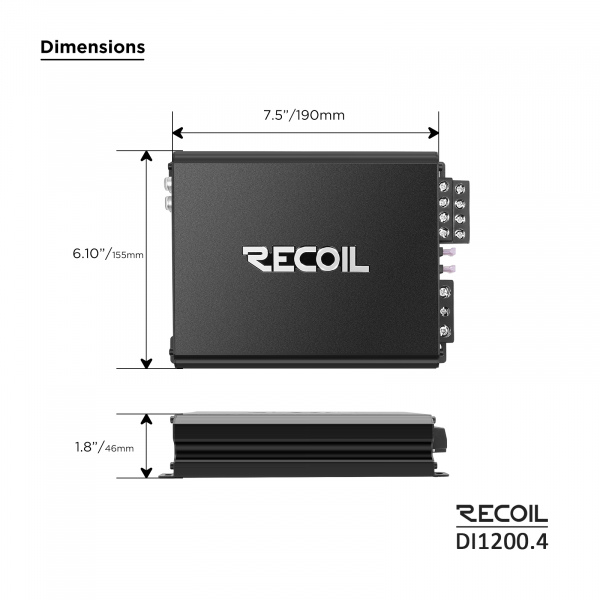 DI1200.4 Full-Range Class-D 4-Channel Car Audio Amplifier, 2,400 Watts, 2-4 Ohm Stable, MOSFET Power Supply, Bridgeable