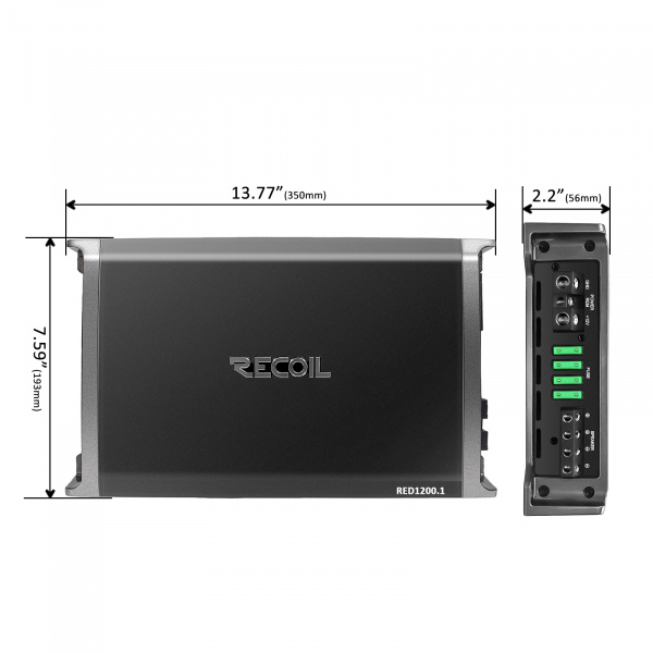 RED1200.1 Recoil 2500 Watts Peak Class-D Car Audio Mono-block Subwoofer Amplifier, 1 Ohm Stable w/ Remote Bass Control
